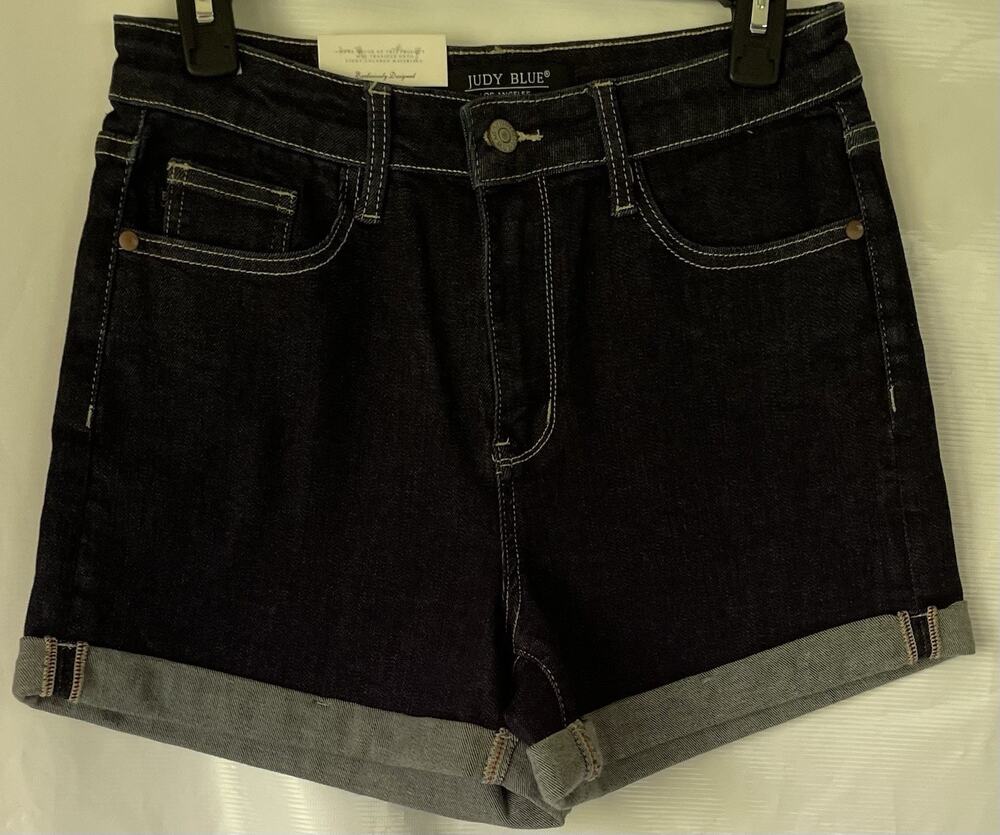 Judy Blue Dark Wash Denim Roll-Hem Shorts Sz M NWT